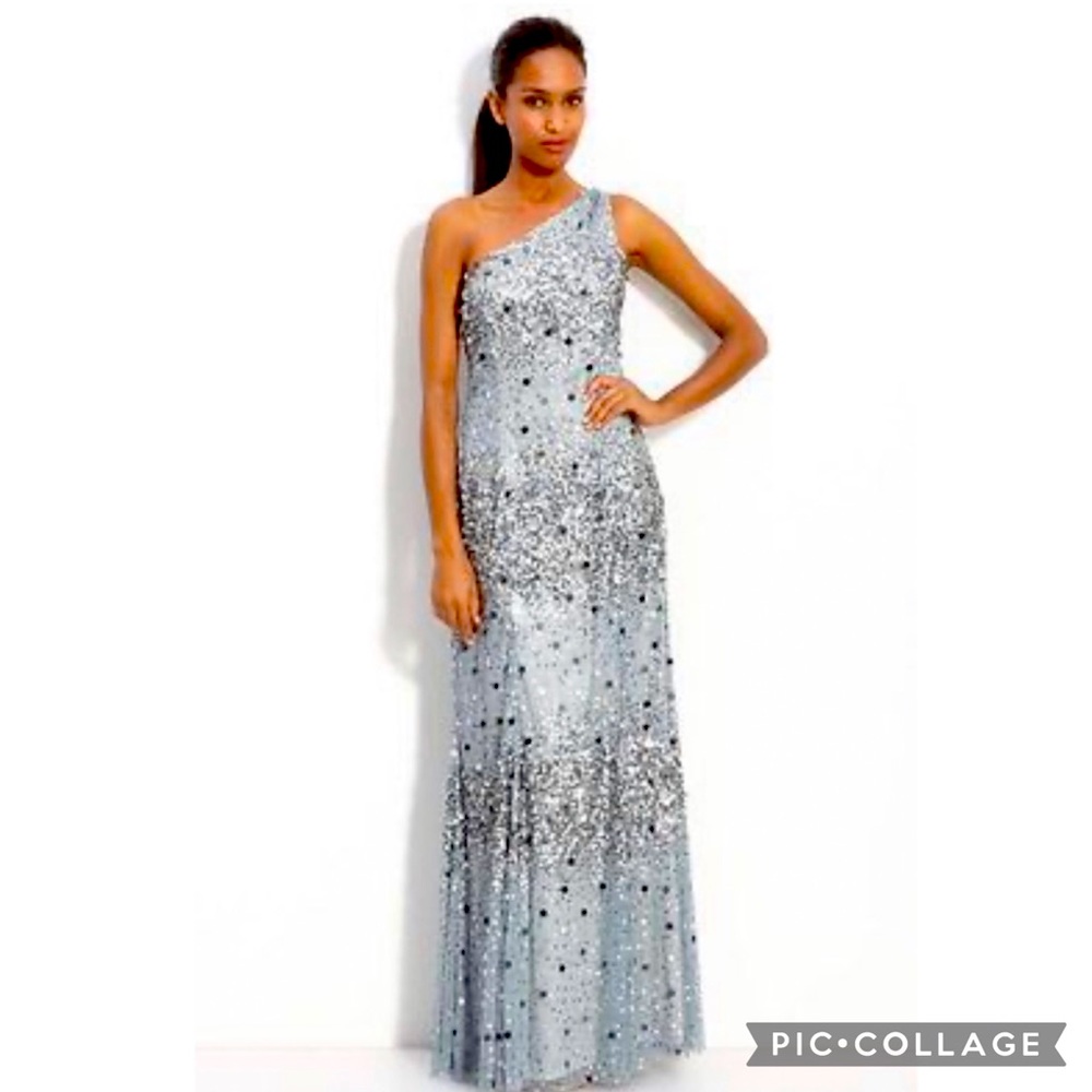 Adrianna Papell Silver One Shoulder Dress